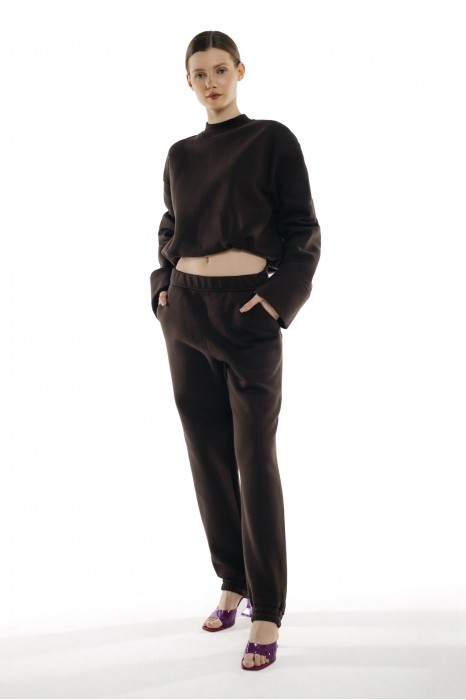 Brązowe spodnie dresowe Ghalia - Eleganckie spodnie damskie z bawełny